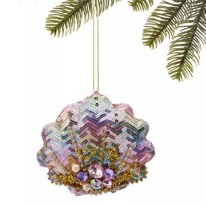 NEW Macy’s Holiday Lane Seaside Fabric Sequin Seashell Christmas Ornament